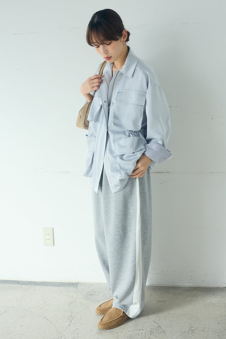 [SET]サテンライトブルゾン+異素材切り替えスウェットパンツ(2set)