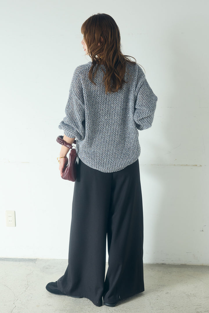 【即納】ミックスメッシュキーネックプルオーバー