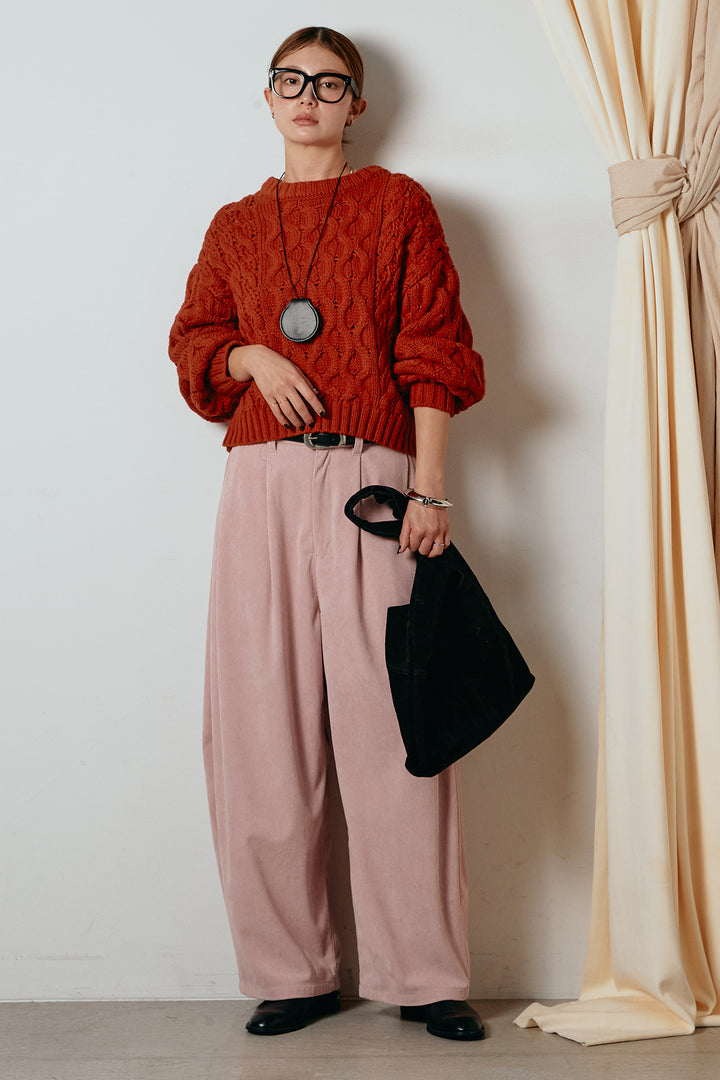 [SET]バルキーケーブルプルオーバー+コーデュロイサイドタックコクーンパンツ(2set)