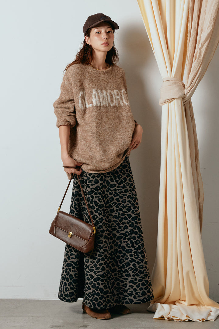 [SET]フロントロゴデザインニットトップス+レオパードロングスカート(2set)