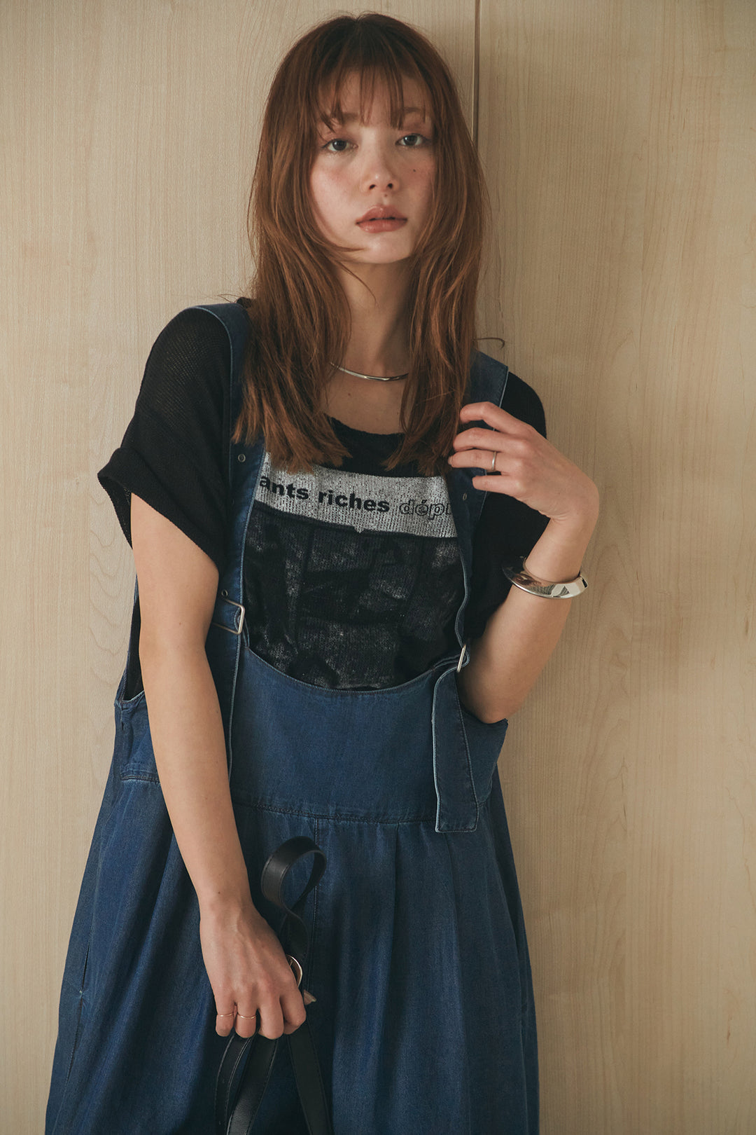 [SET]半袖モノトーングラフィックトップス+前後2WAYテンセルデニムサロペット(2set)