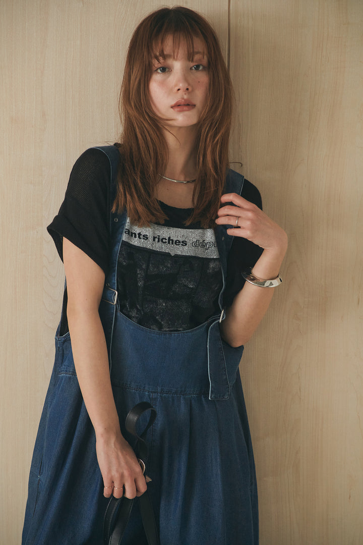 [SET]半袖モノトーングラフィックトップス+前後2WAYテンセルデニムサロペット(2set)