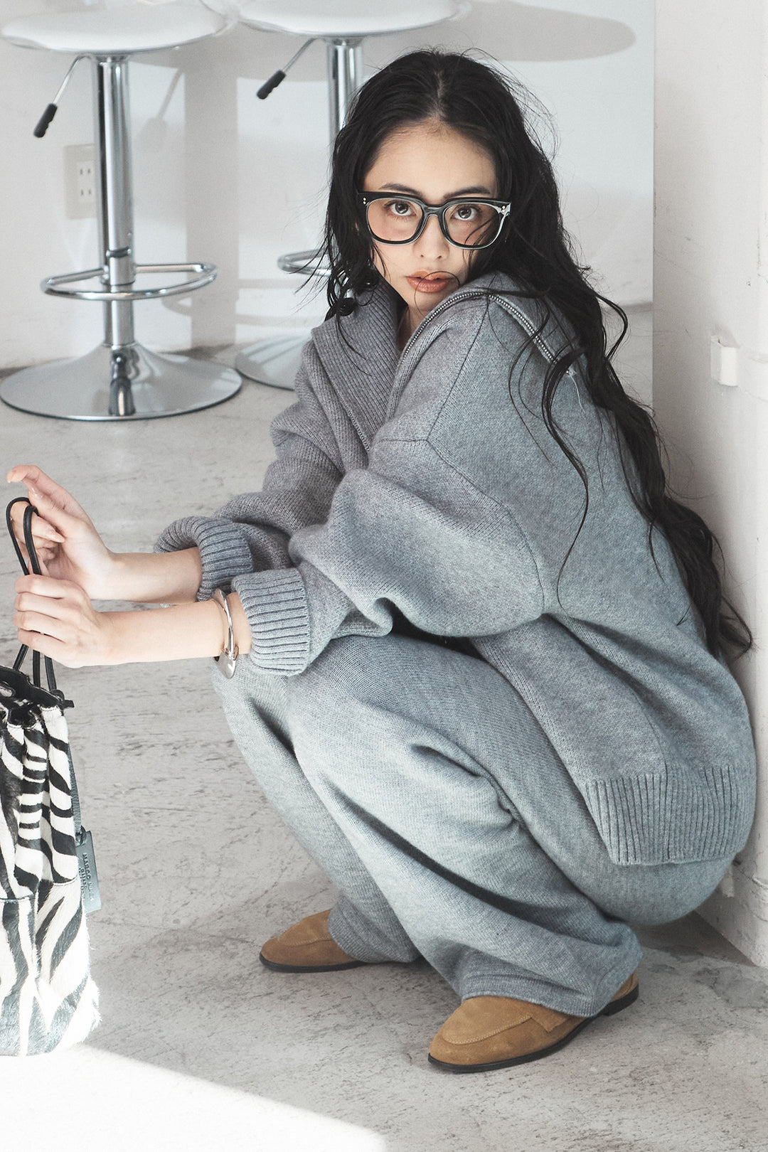 【着回しセット】[SET]ビッグカラーダブルジップニットSETUP+ストライプドッキングニットポロSETUP(2set)