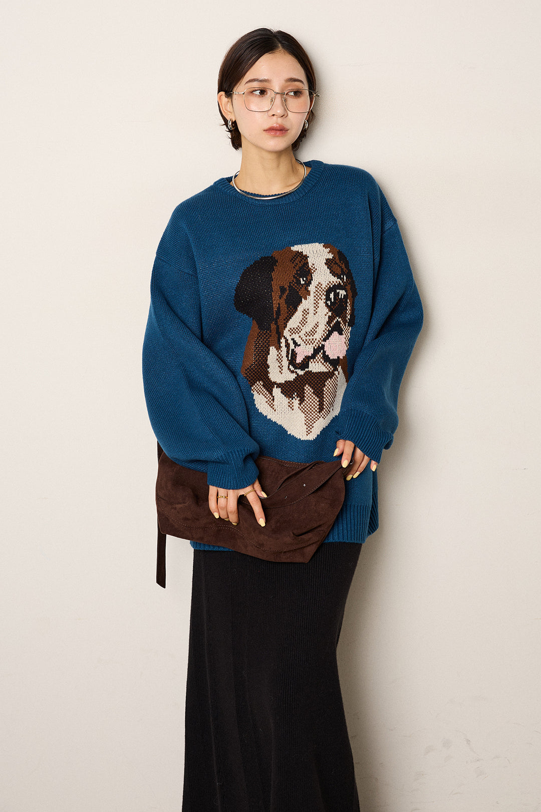 [SET]アニマルジャガード柄ニットトップス+リブナローニットスカート(2set)