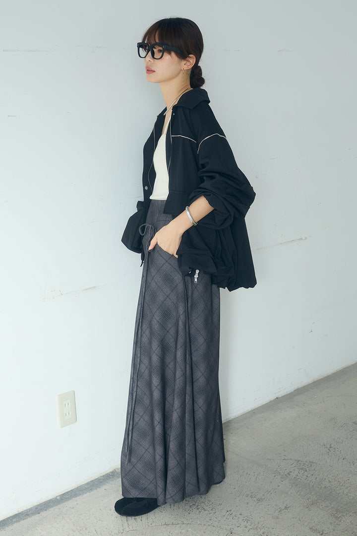 [SET]合繊ツイルバルーンジャケット+タータンチェック柄フロントデザインスカート(2set)
