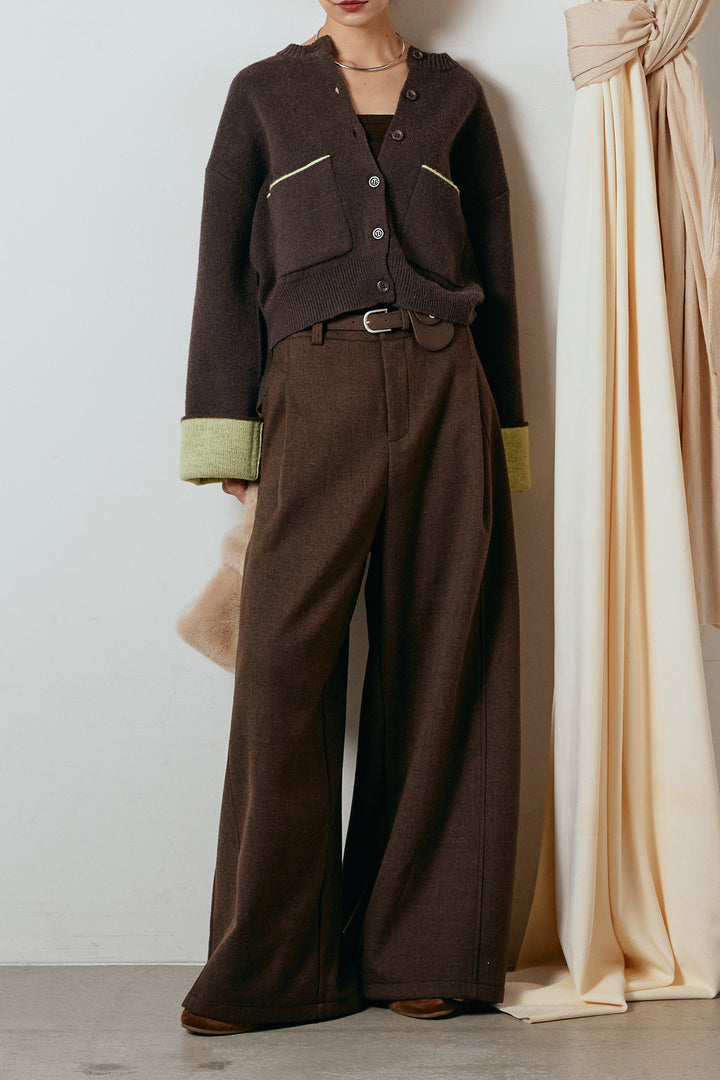 [SET]アルパカタッチダブルフェイスカーディガン+ポーチベルト付きカーブパンツ(2set)