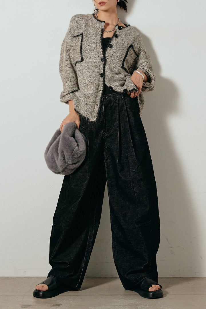 [SET]ミックスニットポケットカーディガン+フロントタック入りコーデュロイパンツ(2set)