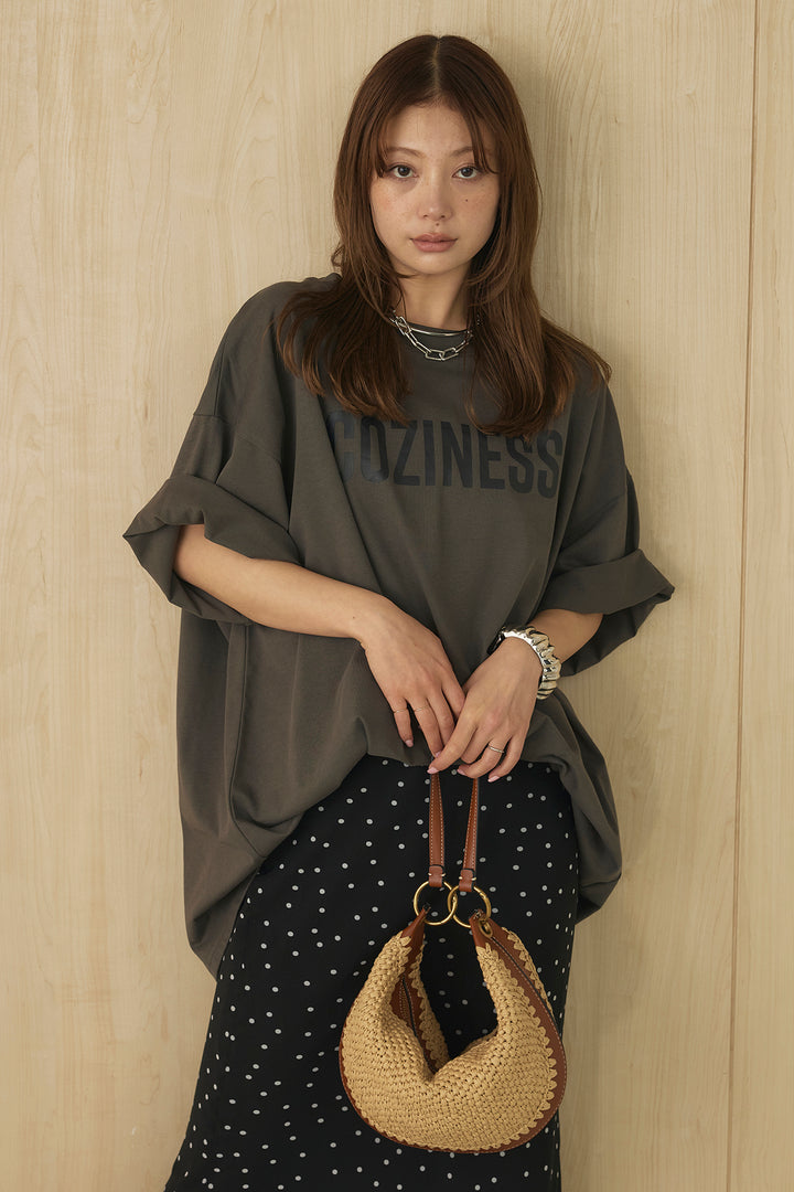 [SET]プリントロゴチュニックTシャツ+ドットサテンナロースカート(2set)