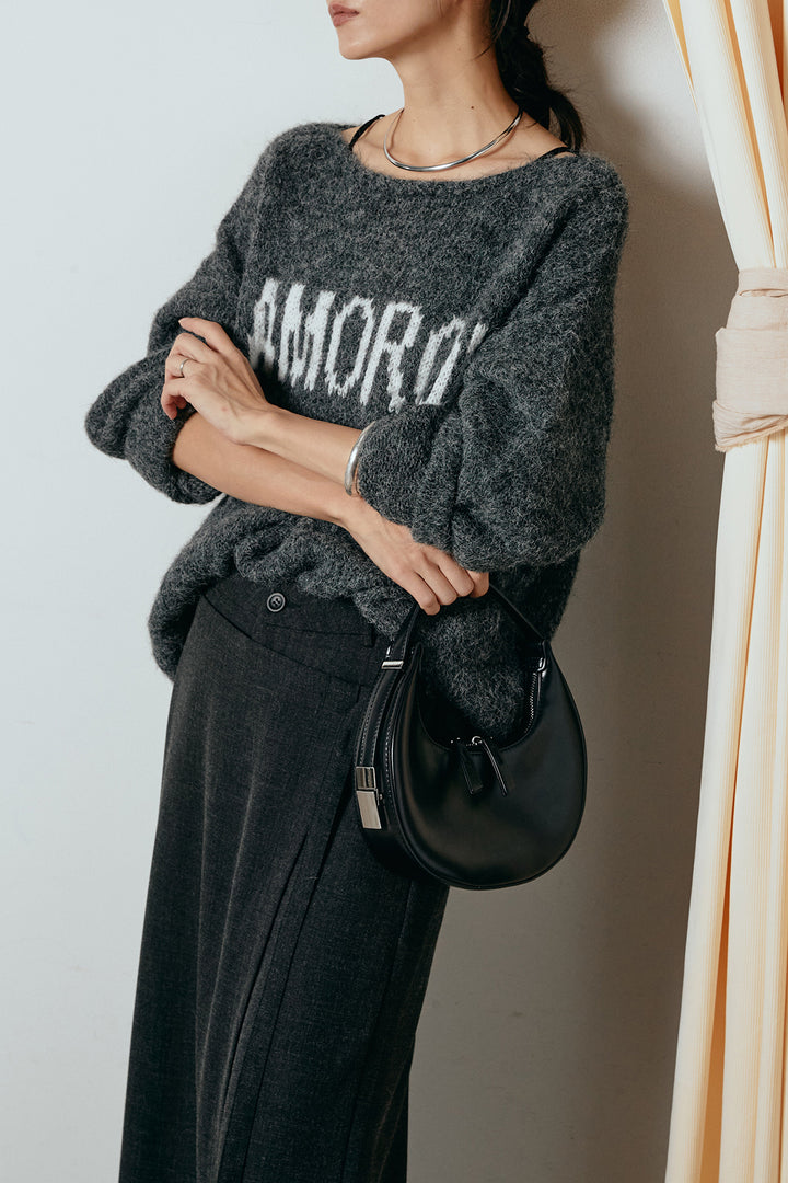 [SET]フロントロゴデザインニットトップス+ラップ巻きワイドスラックス(2set)