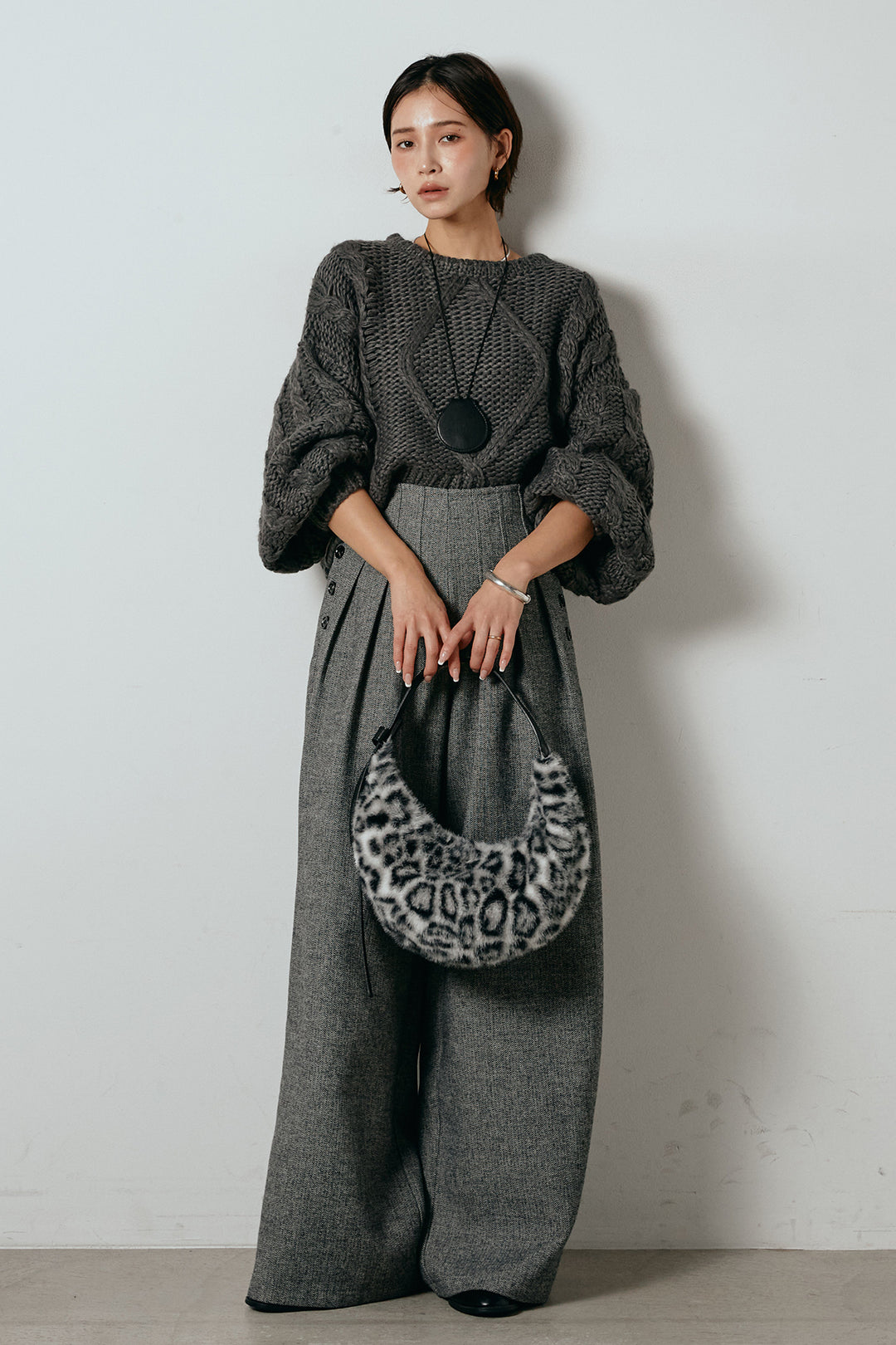 [SET]ロービングケーブルショート丈プルオーバー+サイドボタンツイードタックパンツ(2set)