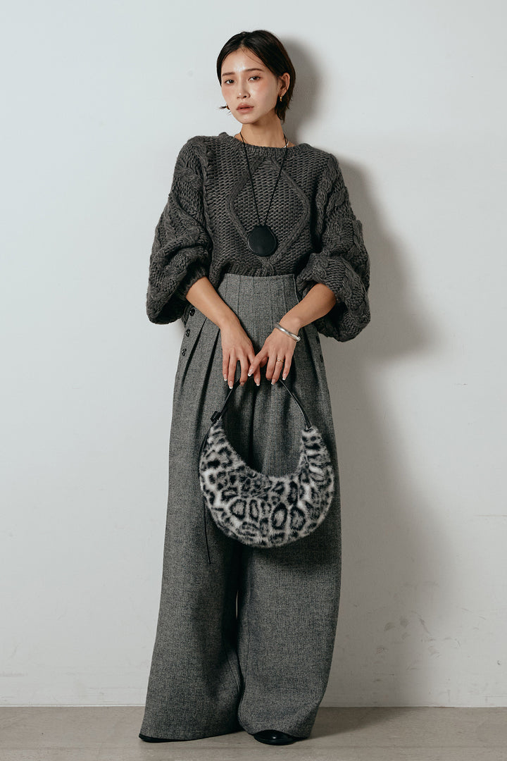 [SET]ロービングケーブルショート丈プルオーバー+サイドボタンツイードタックパンツ(2set)