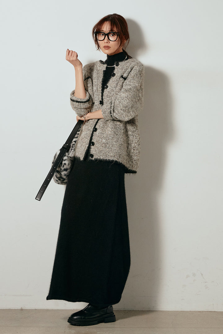 [SET]ミックスニットポケットカーディガン+ノースリーブニットロングワンピース(2set)