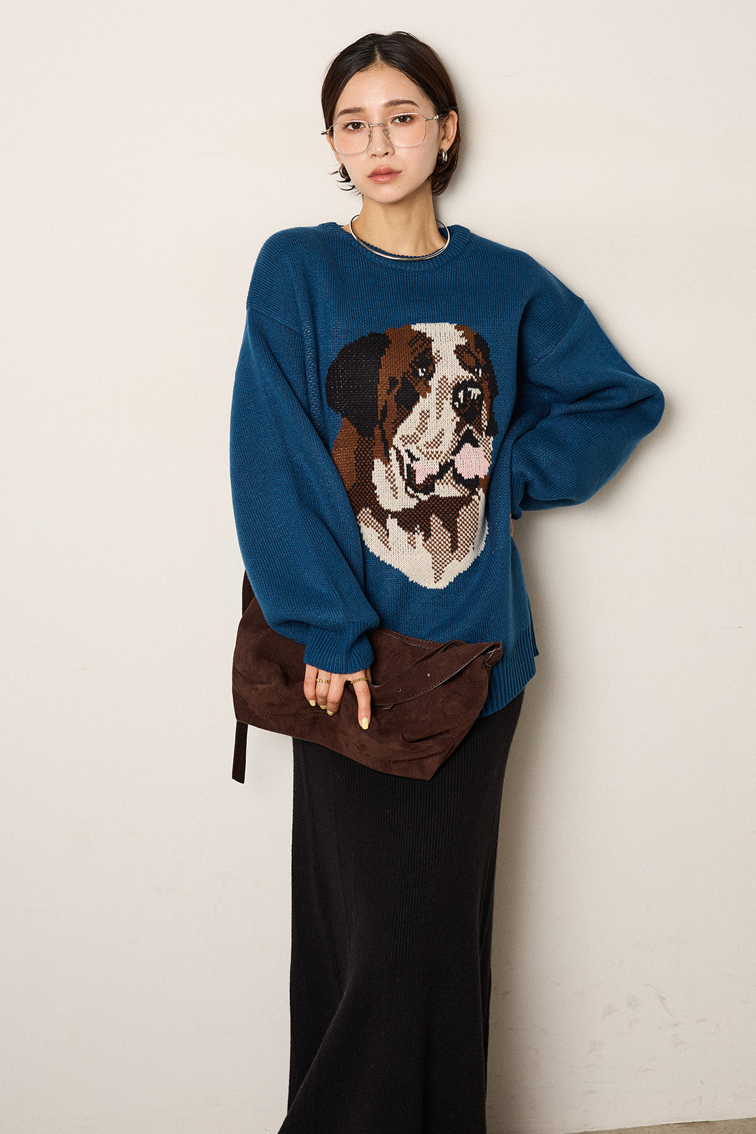 [SET]アニマルジャガード柄ニットトップス+リブナローニットスカート(2set)