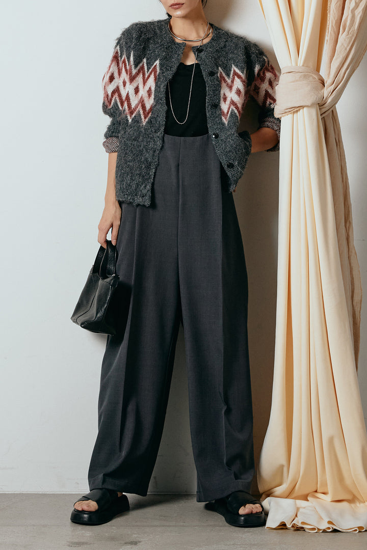 [SET]起毛ノルディック柄ニットカーディガン+ワイドツイルサロペット(2set)