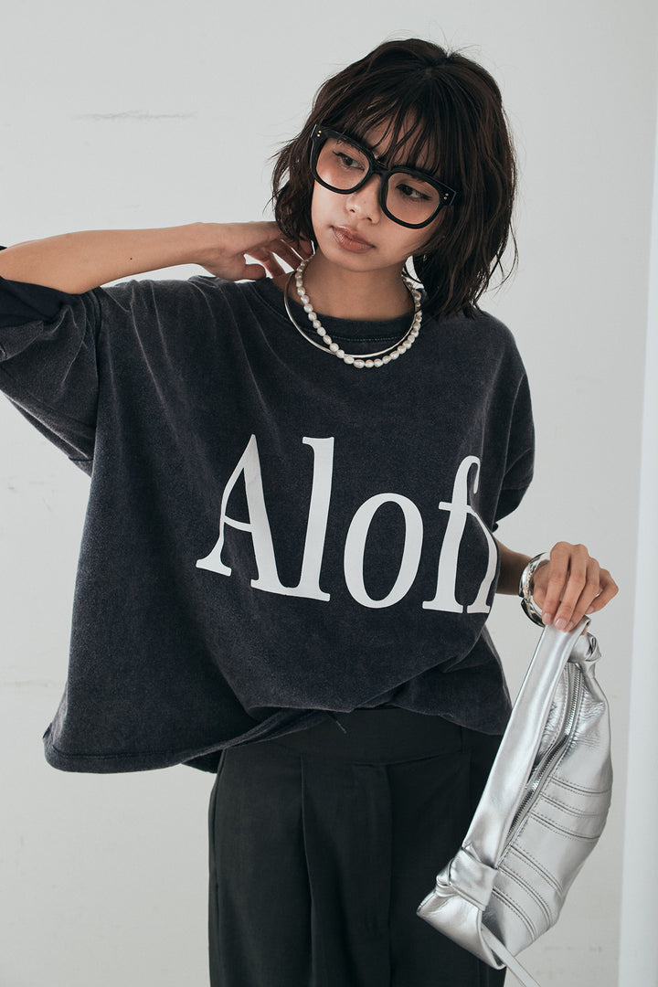 [SET]裾センタードロストロゴプリントワイドTシャツ+センタープレスセミワイドパンツ(2set)