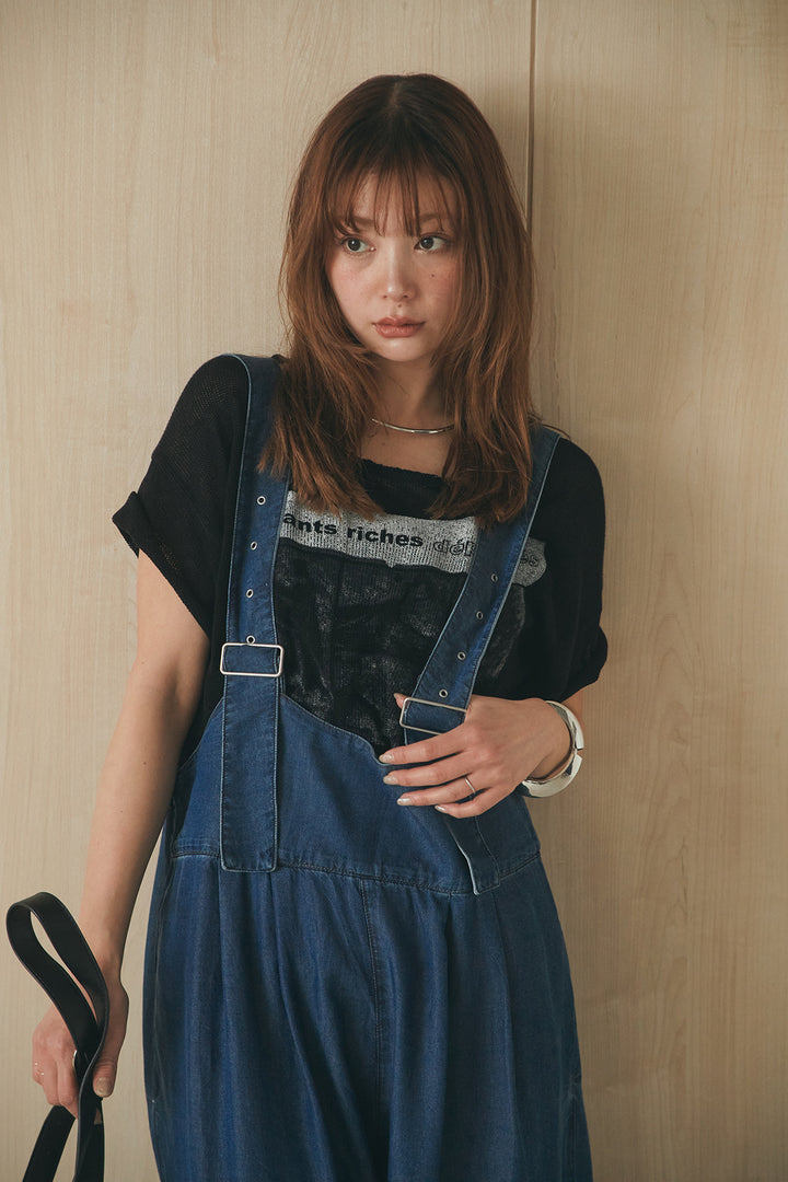 [SET]半袖モノトーングラフィックトップス+前後2WAYテンセルデニムサロペット(2set)