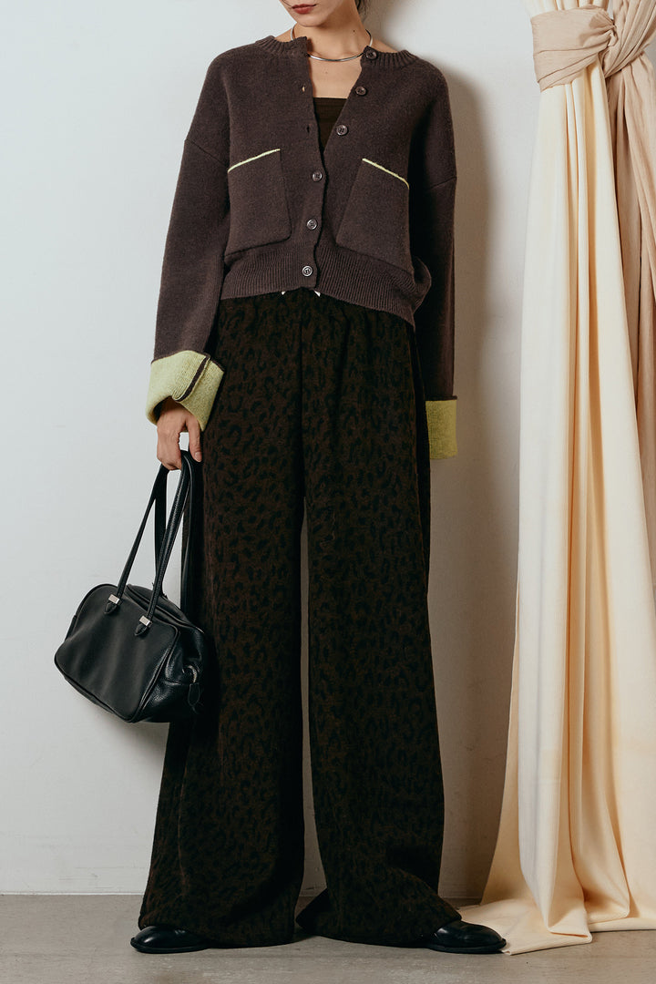 [SET]アルパカタッチダブルフェイスカーディガン+レオパードジャガードニットパンツ(2set)