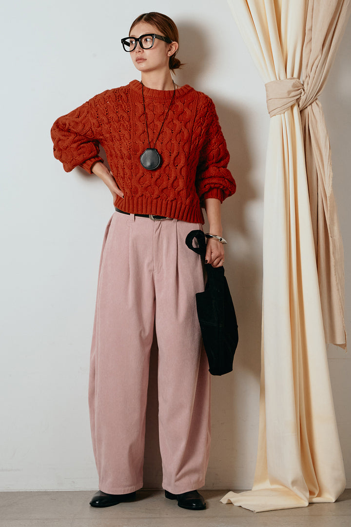 [SET]バルキーケーブルプルオーバー+コーデュロイサイドタックコクーンパンツ(2set)