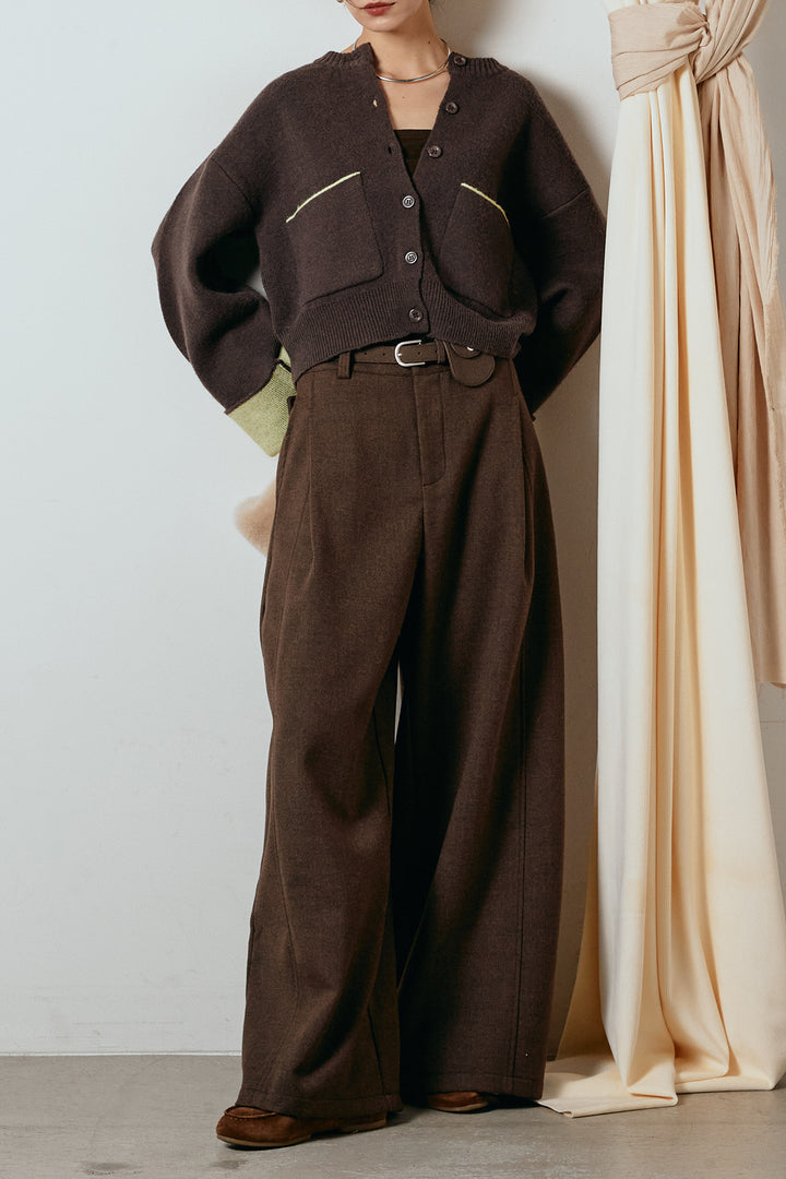 [SET]アルパカタッチダブルフェイスカーディガン+ポーチベルト付きカーブパンツ(2set)