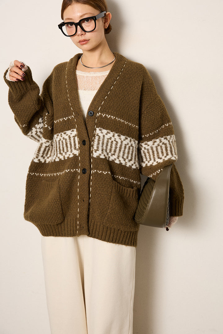 [SET]ライン柄ステッチニットカーディガン+2WAY袖コード刺繍クルーネックプルオーバー+裏起毛スウェットワイドパンツ(3set)