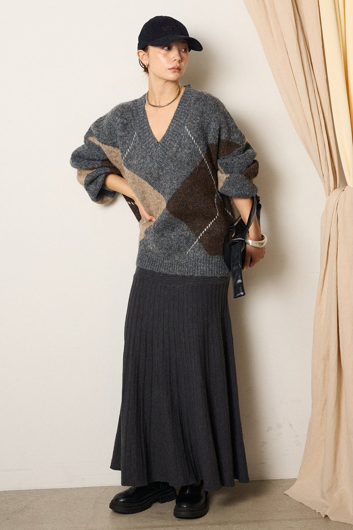 【着回しセット】[SET]ルーズアーガイルVネックニット+ルーズアーガイルVネックニット(2set)