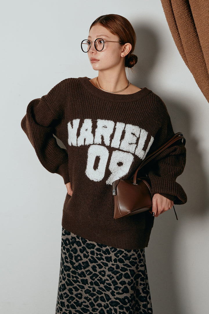 [SET]ロゴジャガードニットトップス+レオパードロングスカート(2set)