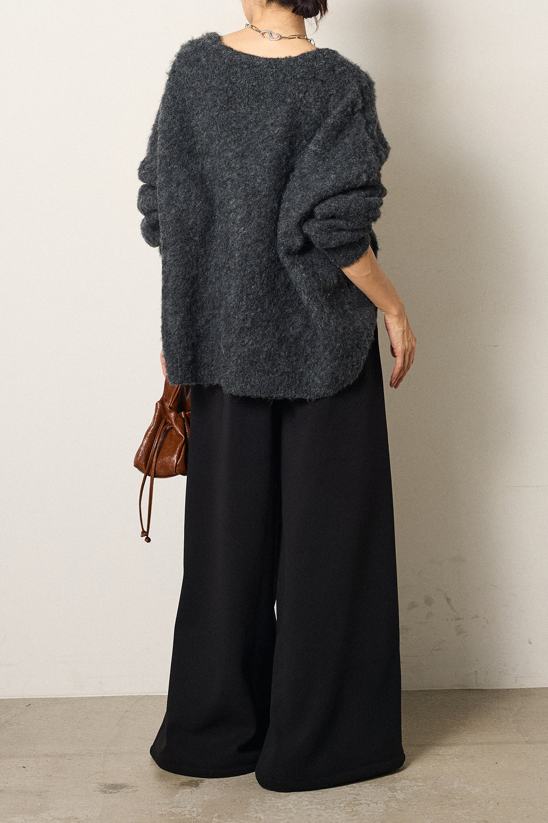 [SET]ウール混透かしロゴニットカーディガン+サイドベルトパンツ(2set)