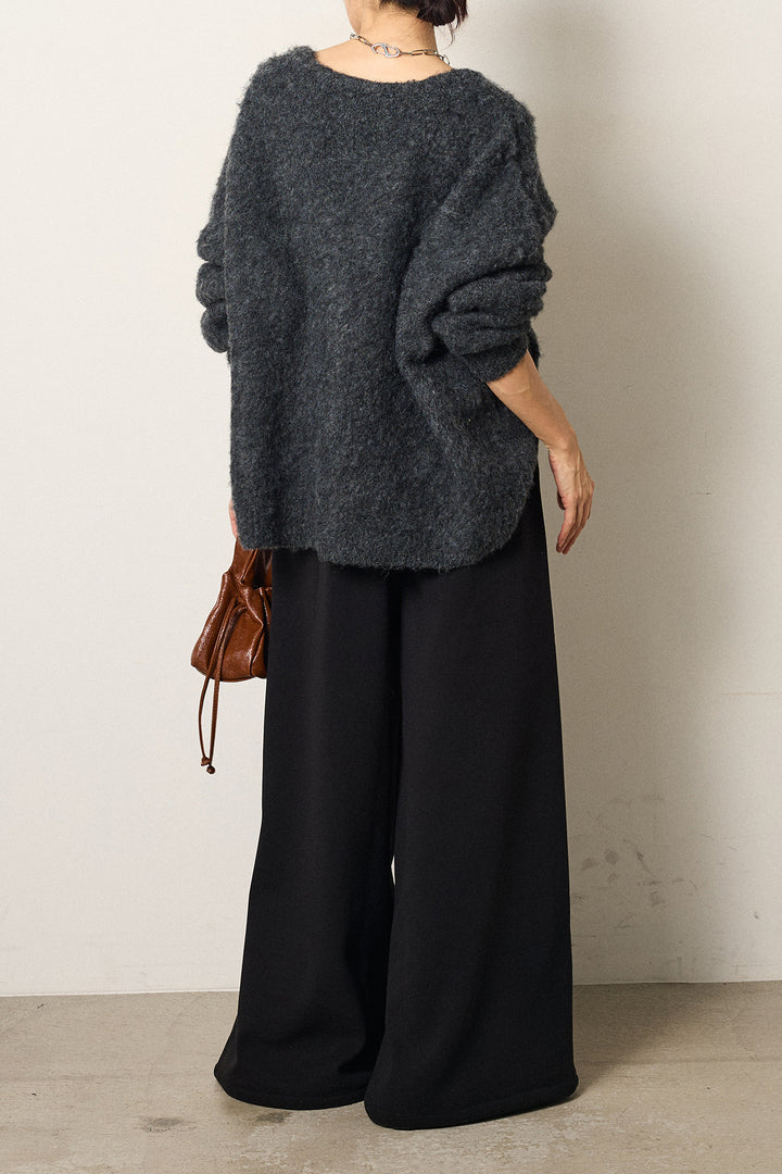 [SET]ウール混透かしロゴニットカーディガン+サイドベルトパンツ(2set)