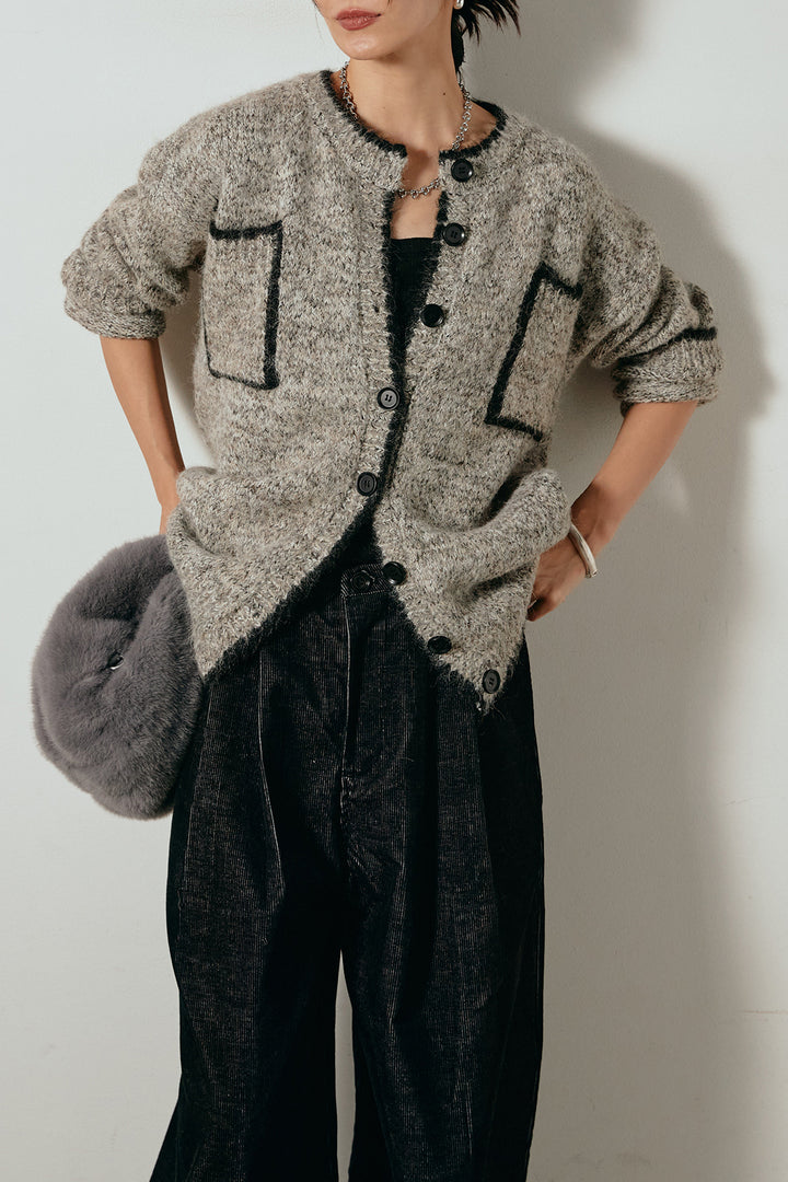 [SET]ミックスニットポケットカーディガン+フロントタック入りコーデュロイパンツ(2set)