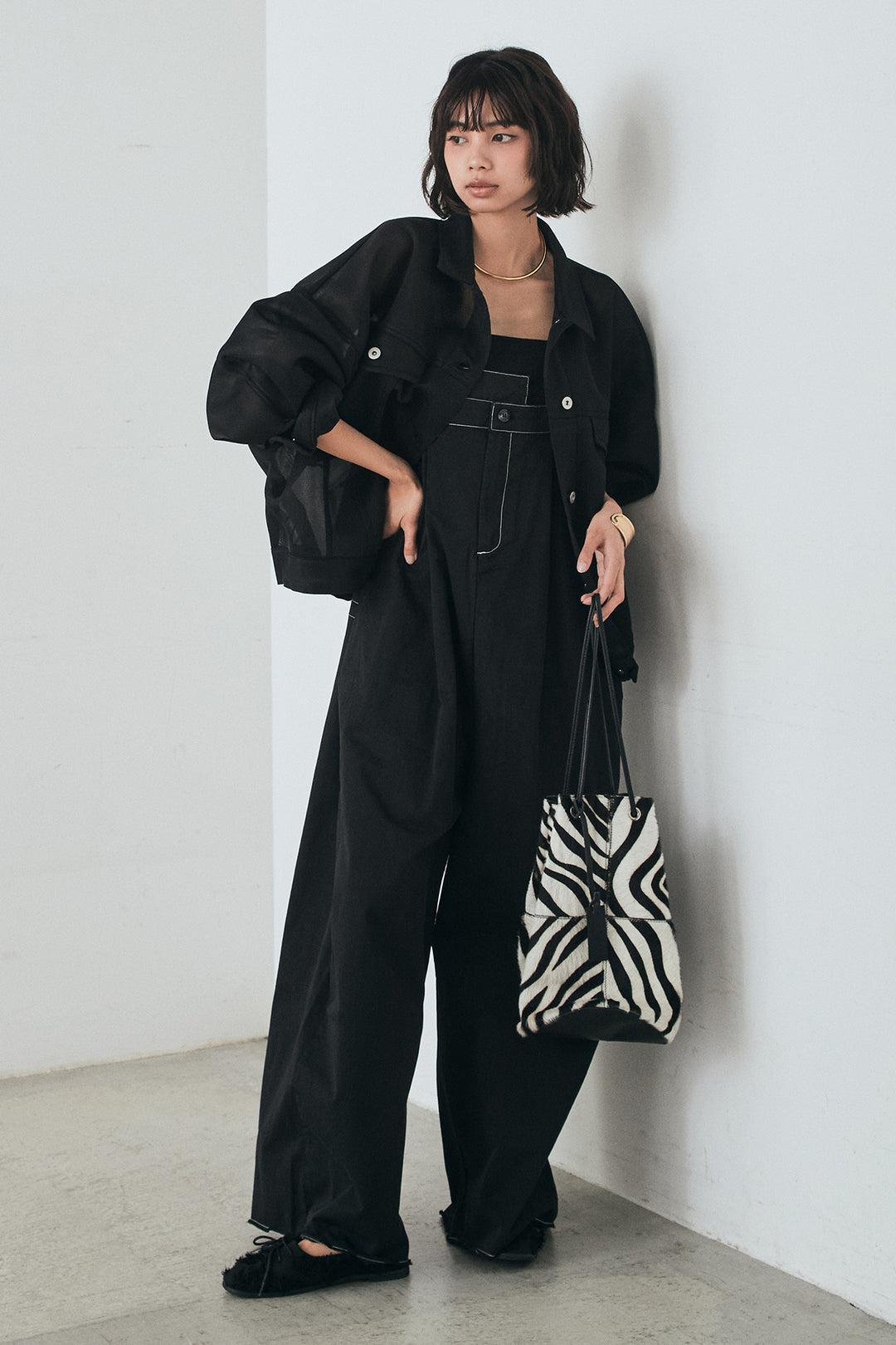 [SET]シアーダンボールサイドドロストジャケット+綿ツイルアシメサロペット(2set)