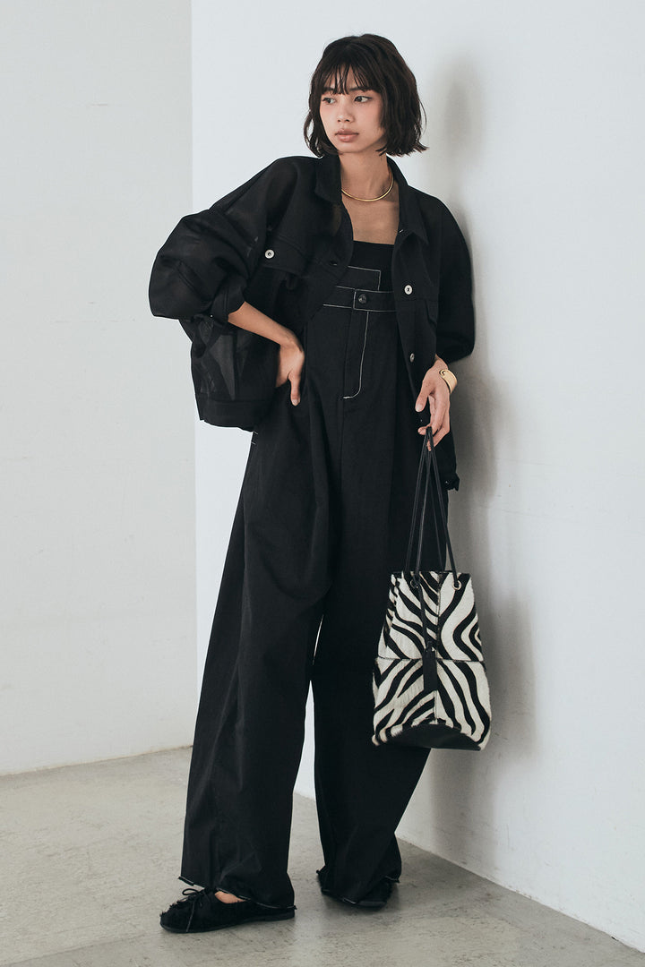 [SET]シアーダンボールサイドドロストジャケット+綿ツイルアシメサロペット(2set)