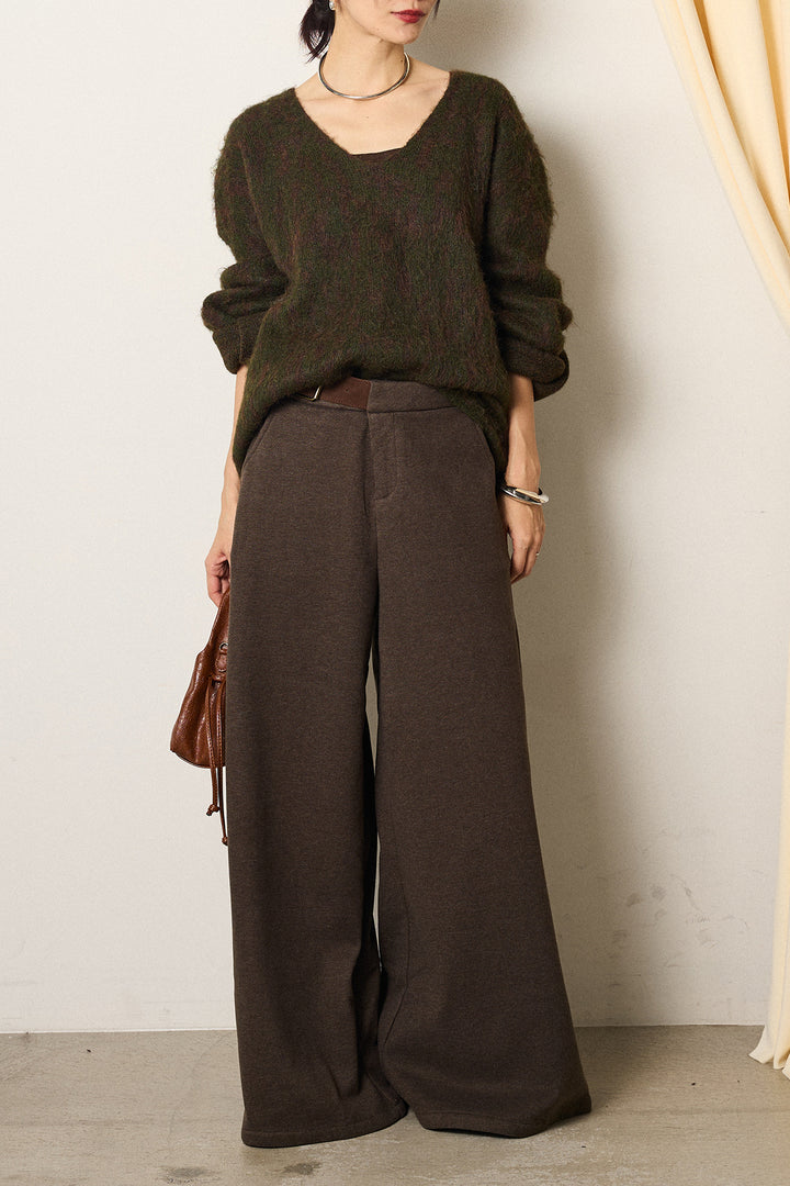 [SET]フラッフィーレオパードシャギーニット+サイドベルトパンツ(2set)