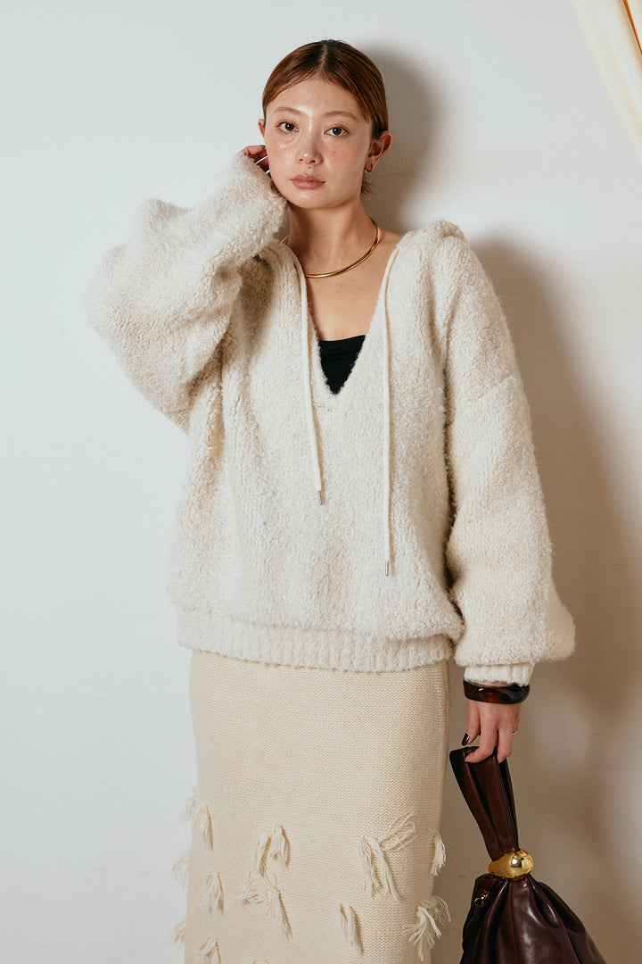 [SET]ブークレキーネックプルオーバー+ポイントフリンジニットナロースカート(2set)