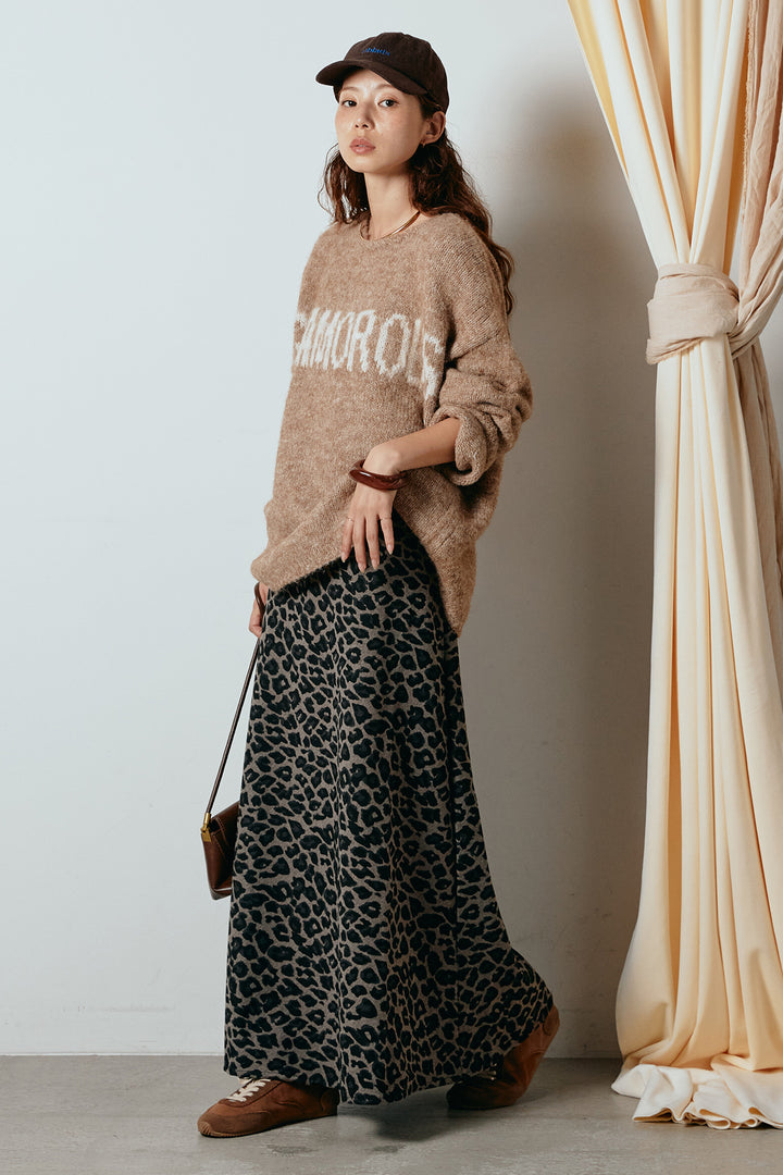 [SET]フロントロゴデザインニットトップス+レオパードロングスカート(2set)