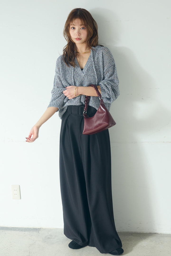 【即納】ミックスメッシュキーネックプルオーバー