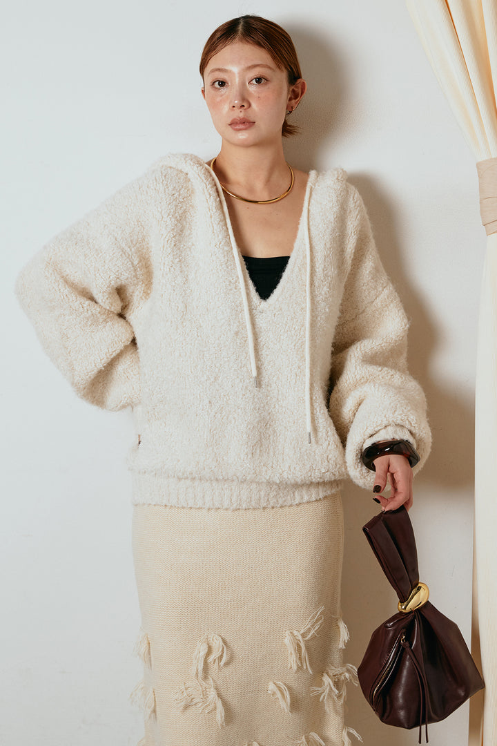 [SET]ブークレキーネックプルオーバー+ポイントフリンジニットナロースカート(2set)