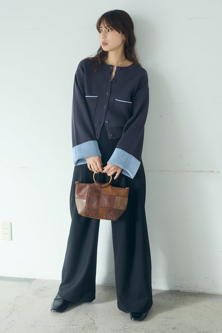 [SET]レーヨンポリダブルフェイスカーディガン+サイドベルトタック入りスラックス(2set)