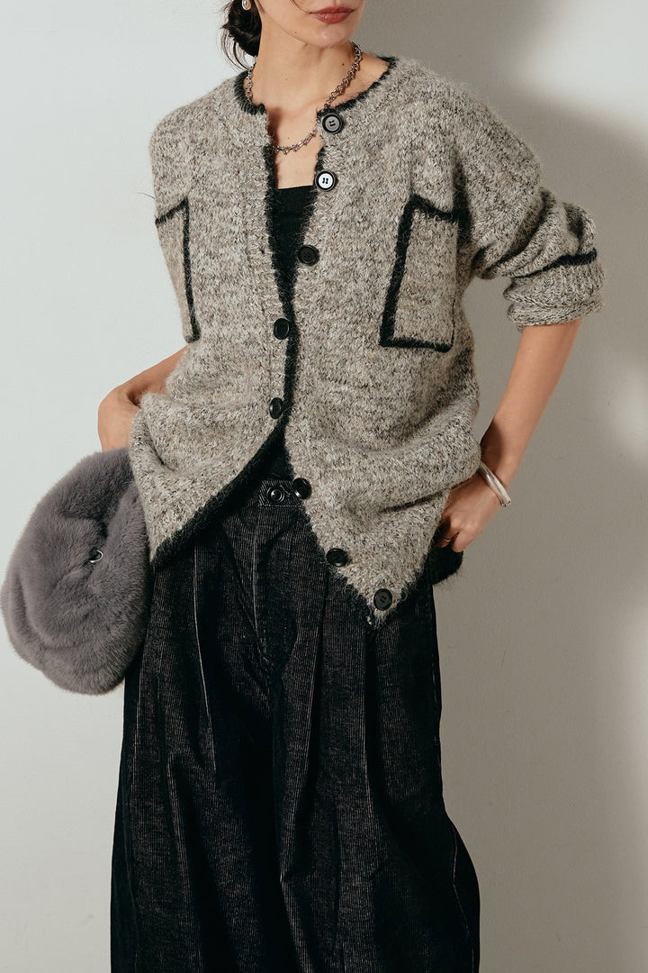 [SET]ミックスニットポケットカーディガン+フロントタック入りコーデュロイパンツ(2set)