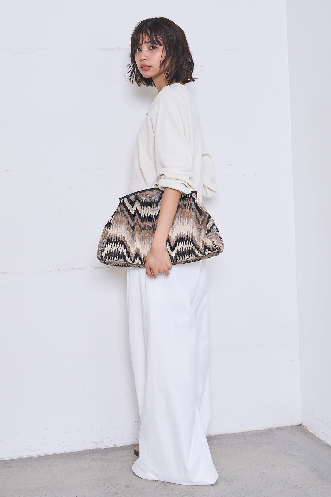 [SET]リサイクルポリニュアンス釦カーデ+ベルトループデザインハイウエストタックパンツ(2set)