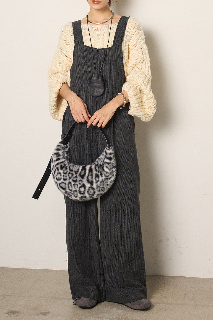 [SET]チャンキースラブニットクロップドプルオーバー+クラシックヘリンボーンサロペット(2set)