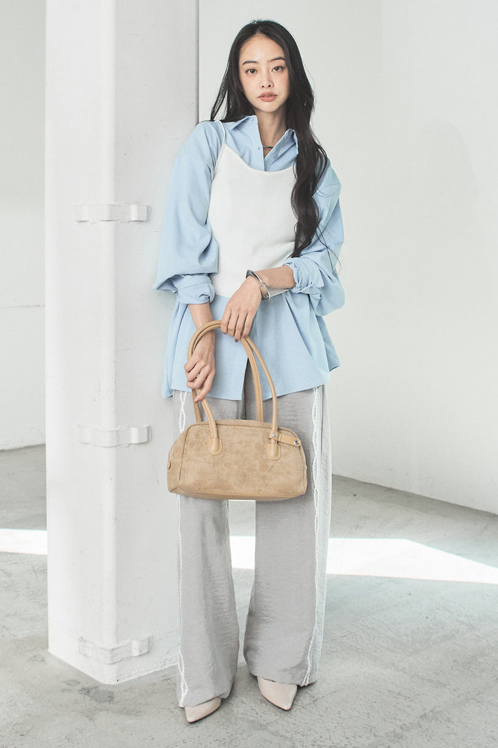 [SET]ニットキャミ付きシャツ+刺繡テープラインパンツ(2set)