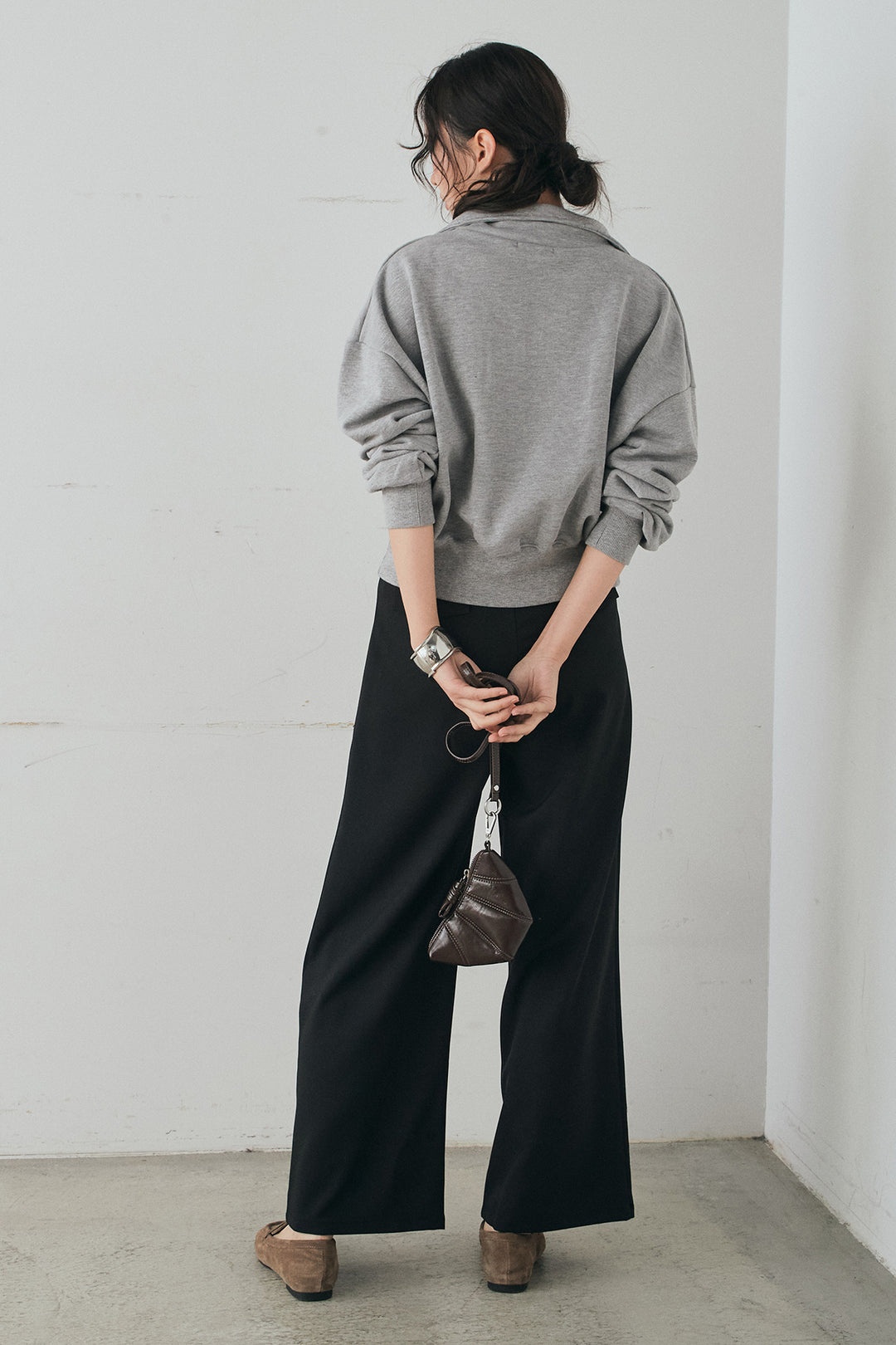 [SET]裏毛ロゴ刺繍ハーフZIPスウェット+斜めボタンタック入りスラックス(2set)