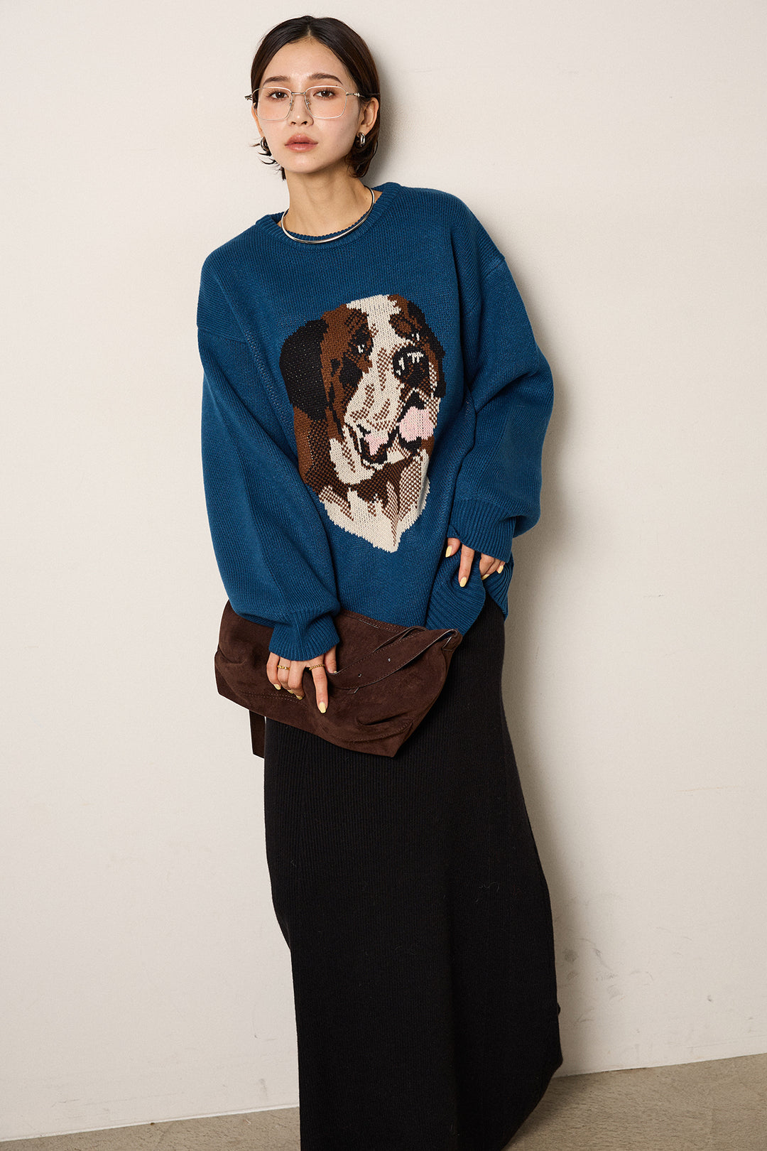 [SET]アニマルジャガード柄ニットトップス+リブナローニットスカート(2set)