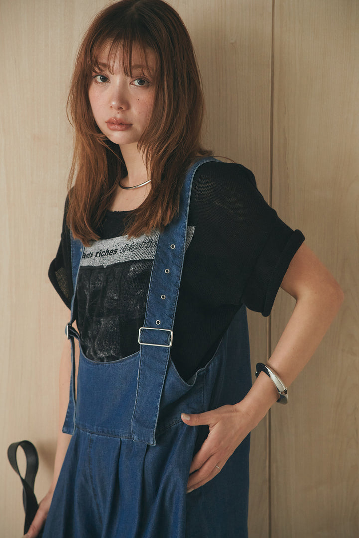 [SET]半袖モノトーングラフィックトップス+前後2WAYテンセルデニムサロペット(2set)