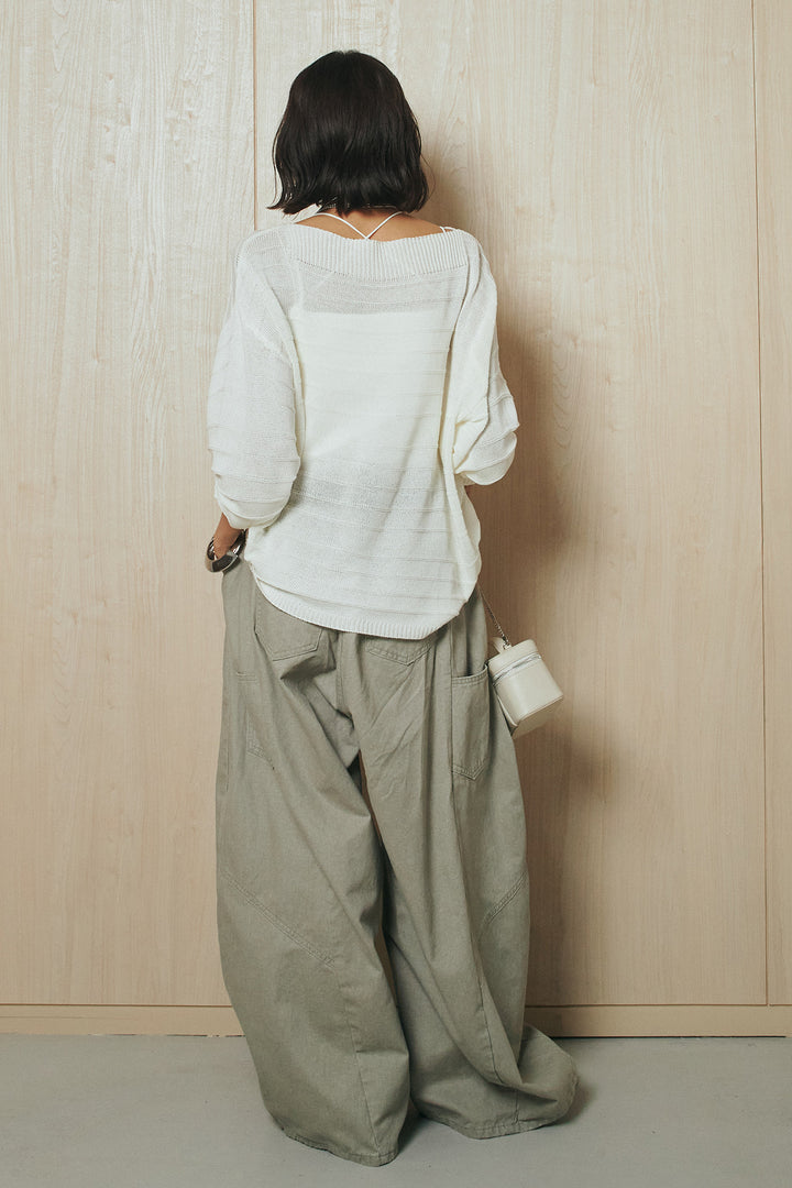 [SET]麻混リラックスニットトップス+ベルト付きカラーデニムパンツ(2set)
