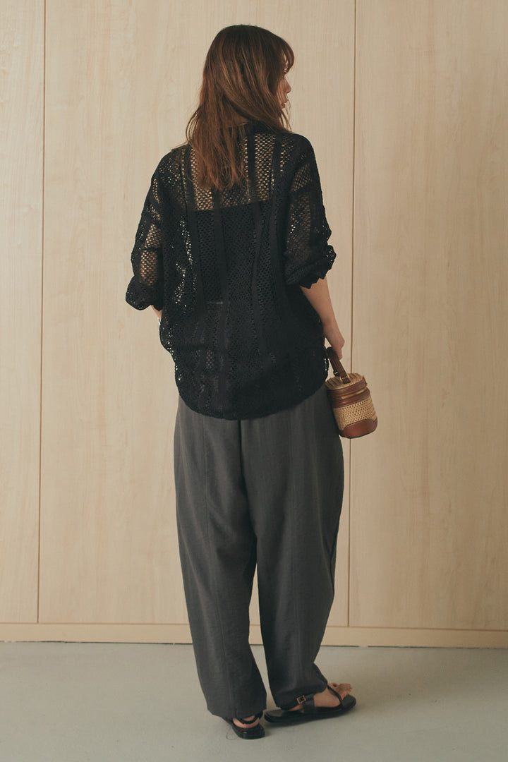 [SET]長袖襟付きレースシャツ+ポケットタックフォルムパンツ(2set)