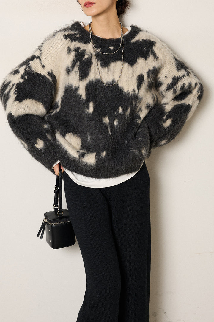 [SET]モヘアタッチマーブルニット+ワイドリブニットイージーパンツ(2set)