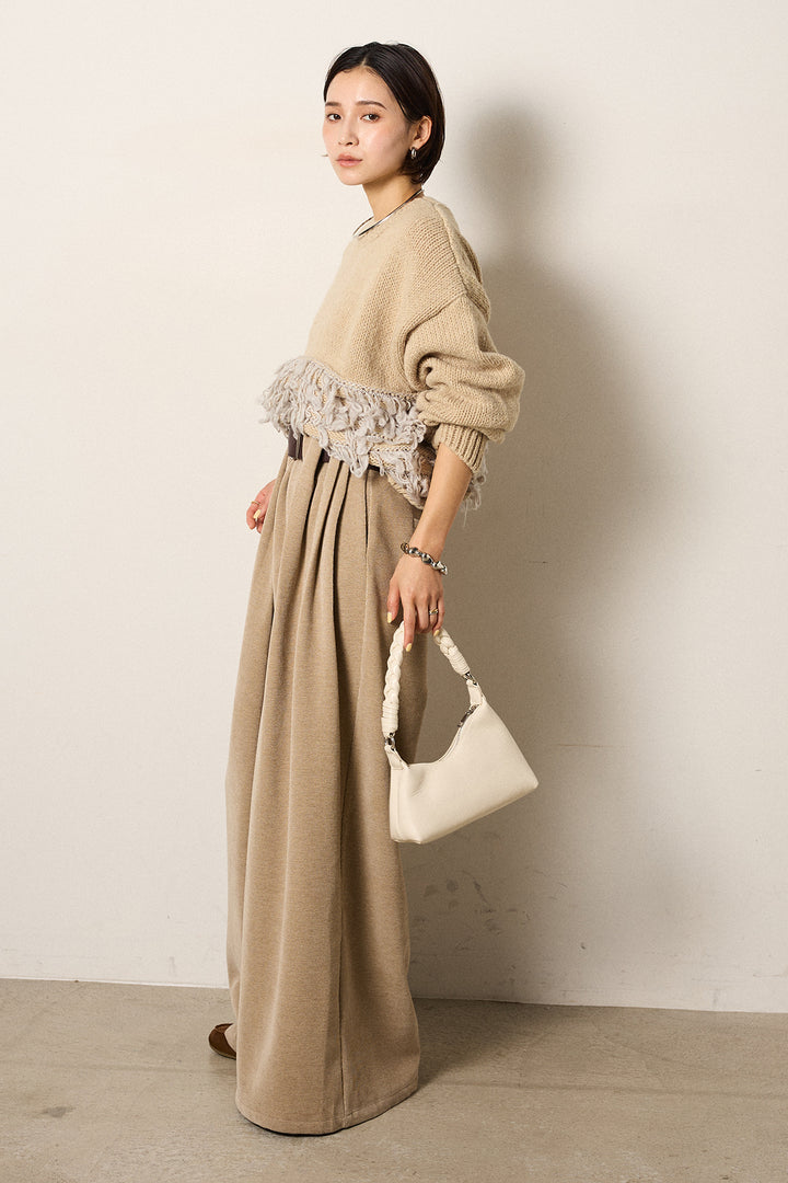 [SET]ループ編み切り替えニットプルオーバー+ベルトループコーデュロイワイドパンツ(2set)