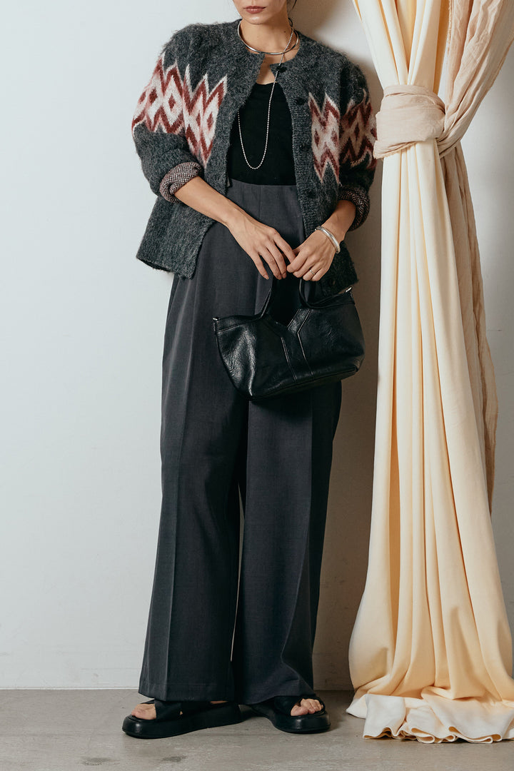 [SET]起毛ノルディック柄ニットカーディガン+ワイドツイルサロペット(2set)