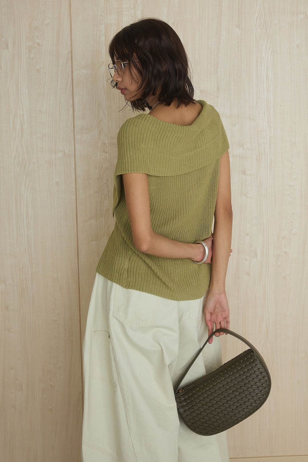 [SET]ビッグカラーボタンニットトップス+ベルト付きカラーデニムパンツ(2set)